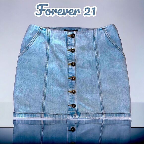 Forever 21 l Button Down l Denim l Jean Skirt l M l EUC - Picture 1 of 8